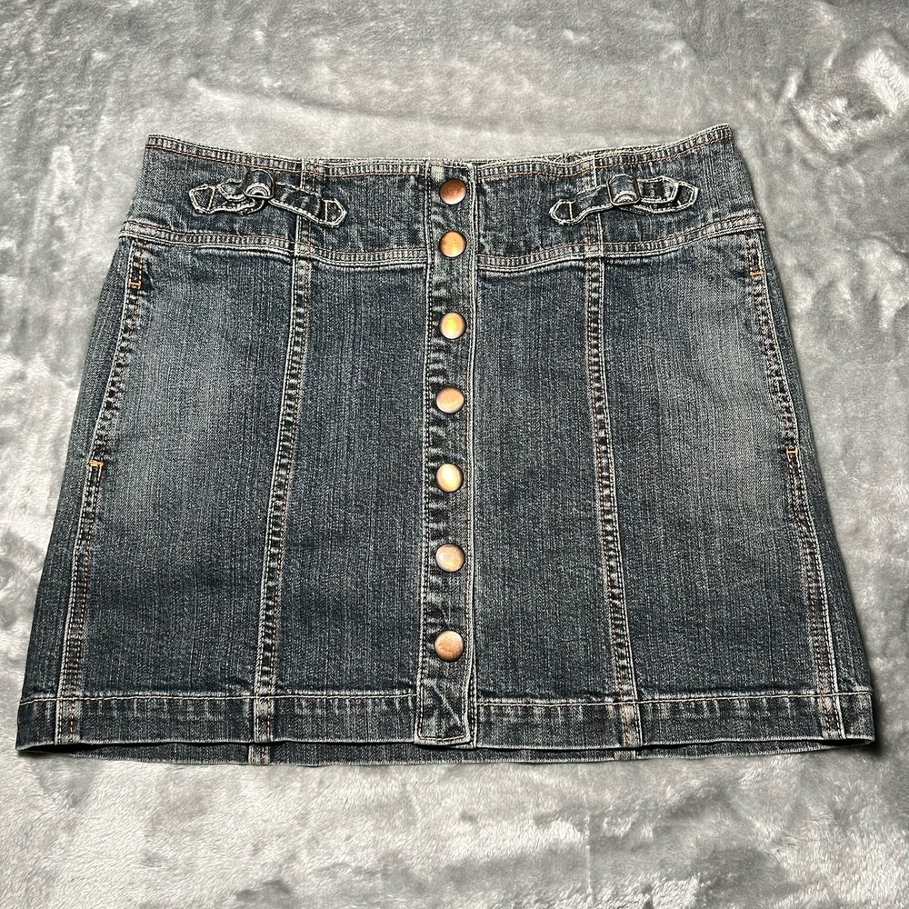 Gap Skirt Women Size 8 Jean Blue Denim Snap Button Front Y2K‎ Pockets